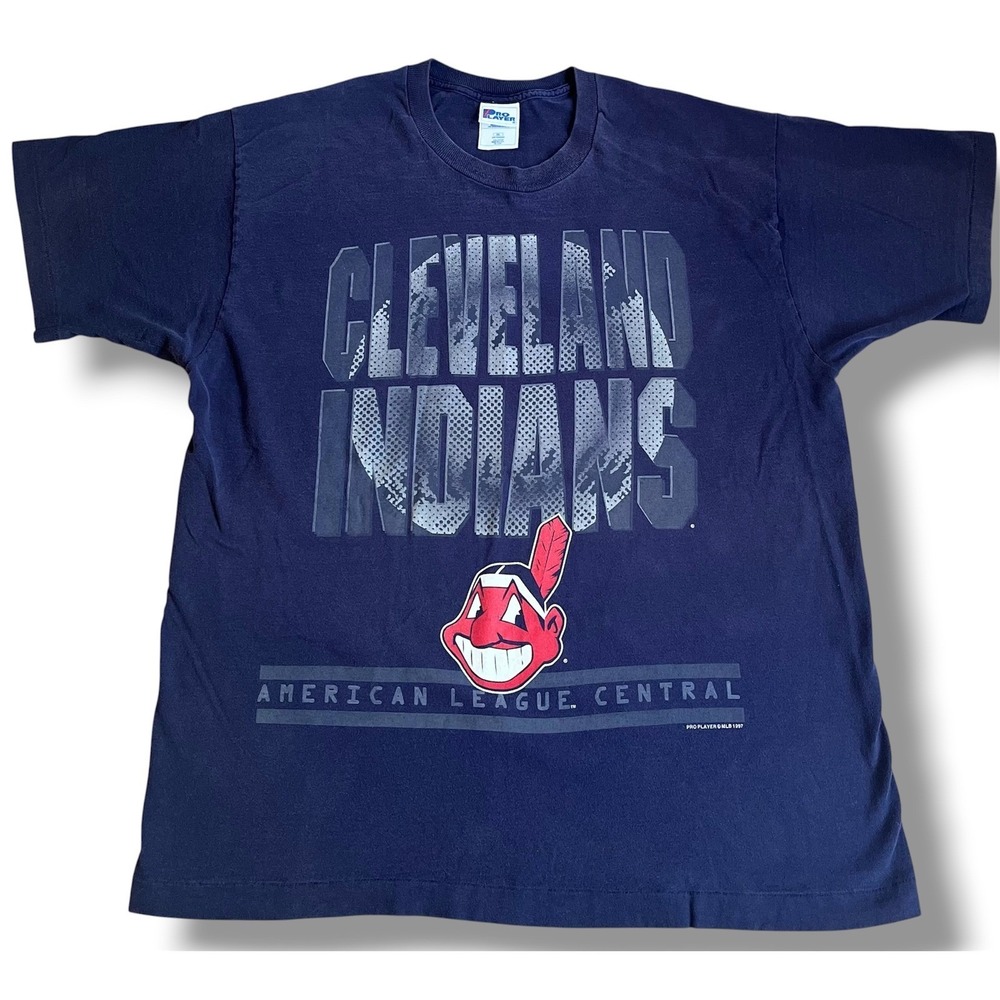 Vintage 1997 Cleveland Indians Pro Player Shirt Navy Blue Chief Wahoo XL MLB USA